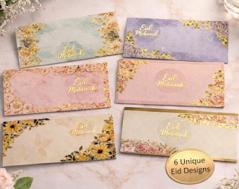 Floral Eid Mubarak Money Envelopes | Gold Detail, Eidi Gift | Premium Envelopes for Eid, Nikah, Aqeeqah & All Occasion Celebrations