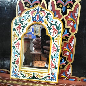 Hand-Painted Moroccan Wooden Mirror