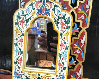 Miroir marocain en bois peint à la main