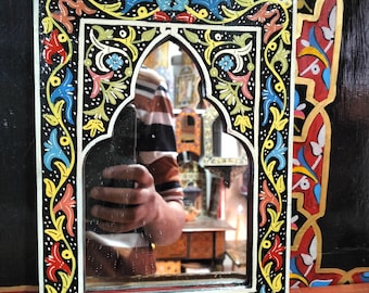 miroir marocain peint à la main, miroir peint en bois