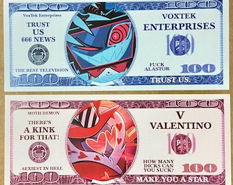 Hazbin Hotel B-Grade Vox & Valentino 6” Fan Made Collectible VoxTek Plastic Paper Bill Card Set - Read Description!