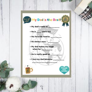 Father’s Day Activity for Kids | Fill in the Blank Dad Worksheet | Instant Download