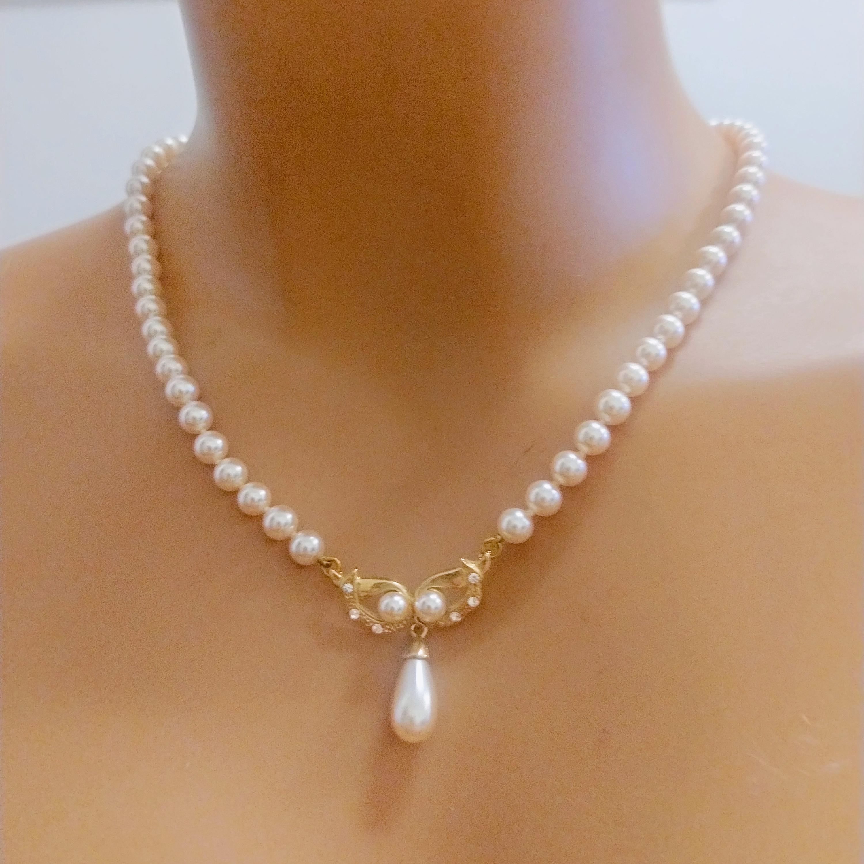Vintage Necklace of 5-millimeter Mallorcan Pearls, Gold-plated and 
