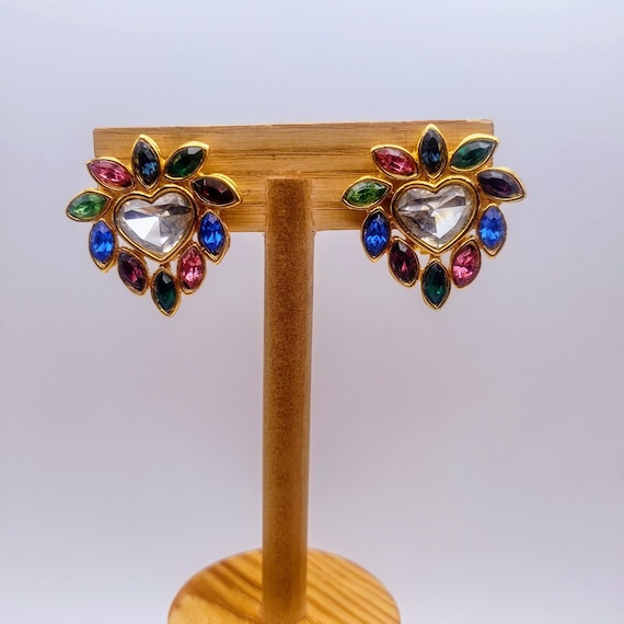 Pendientes vintage de clip chapados de oro y vidrio