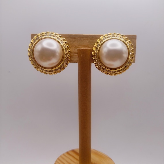 Paire De Boucles D'oreilles Anciennes - Plaqué Or - Fermoir Clous - Perle - Créateur