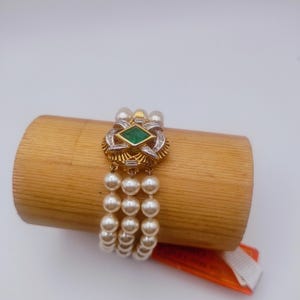 Vintage Mallorca pearl bracelet, 7 millimeters in diameter, gold-plated and glass, Spanish brand Perlas Mar i Cel