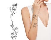 Vine Tattoo Design, DIGITAL FILE, Small Wrap Tattoo, Flower Tattoo Commission, Feminine Tattoo, Elegant Floral Tattoo Drawing, Body Art