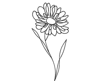 Aster september födelseblomma tatueringskonst, omedelbar nedladdning, minimal svartvit blomdesignuppdrag, liten födelsedagsblomma tatuering