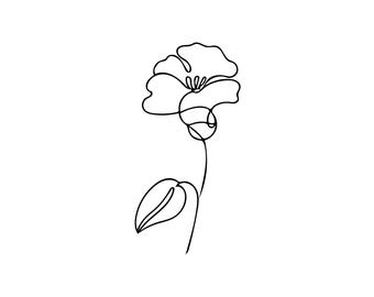 Morgonglory september födelseblomma linjekonst tatueringsdesign, liten tatuering födelsedagsidé, enkel minimal tatueringsteckning direkt nedladdning