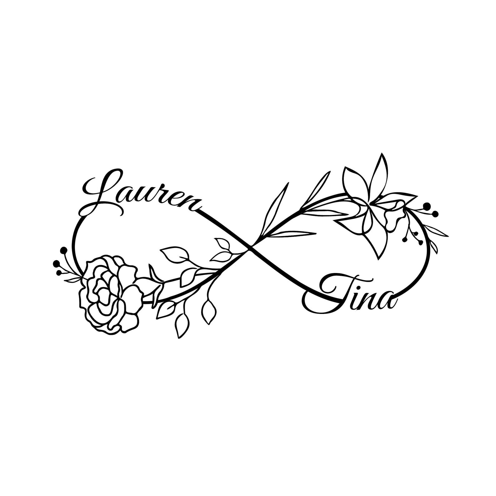 Infinity Linx Flower Custom Infinity Line Art Birth Flowers Minimalistic Tattoo With Names ...