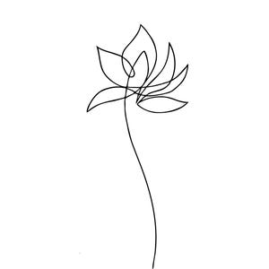 Waterlelie modern tattoo-ontwerp, bloemen lijntekeningen eenvoudig minimalistisch tijdloze rugtattoo, abstracte unieke body art, bloementattoo zwart
