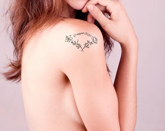 Couple Birth Flower Tattoo, Hand-Drawn Floral Line Art, Printable Tattoo Flash, Date Stencil