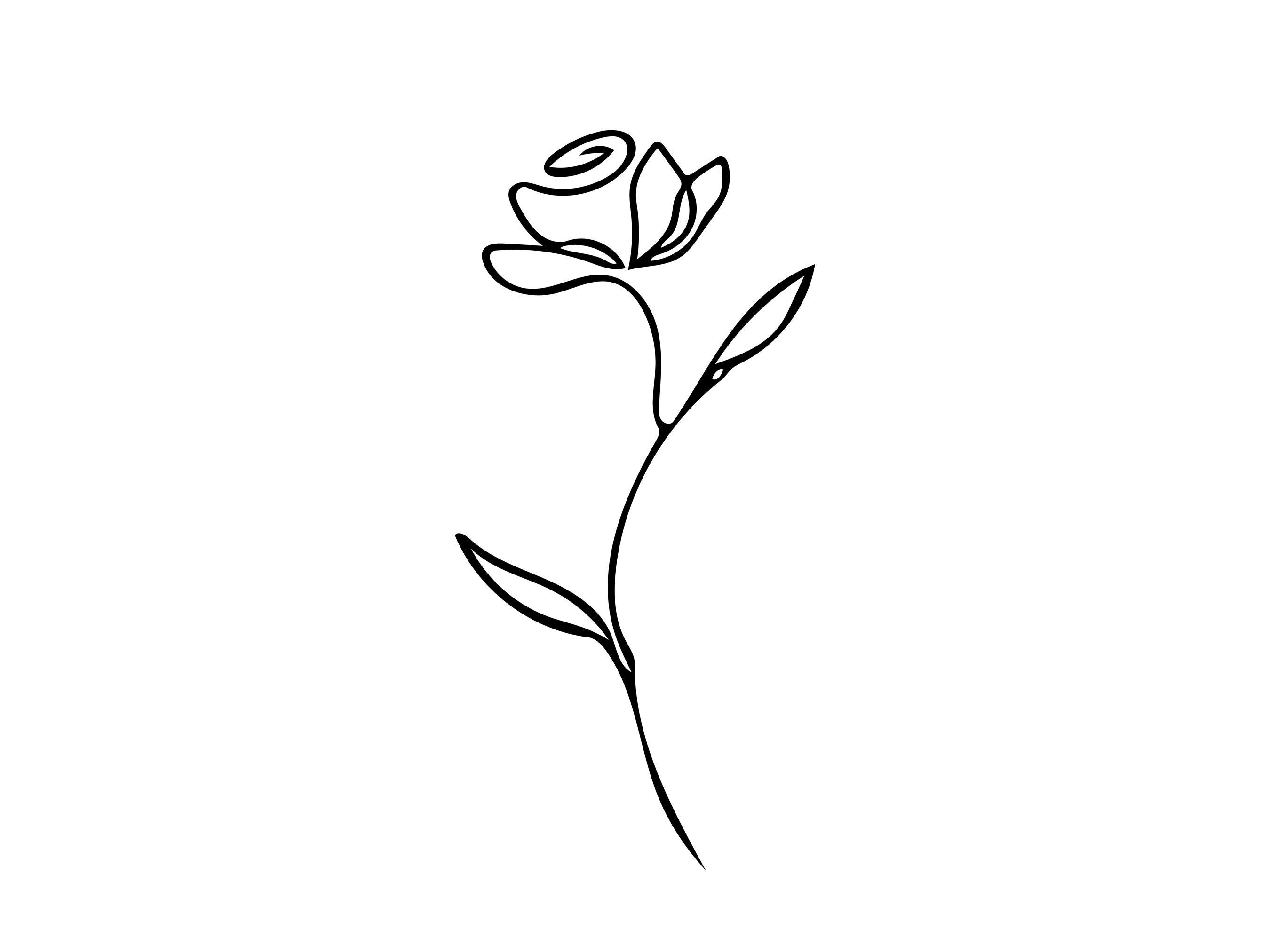 Rose June Flower Simple Black Tattoo Design Line Art, Birth Flower ...