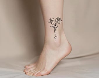 Custom Birth Flower Tattoo, Two Birth Month Flowers, Minimal Fine Line Tattoo Design Personalized Digital Download
