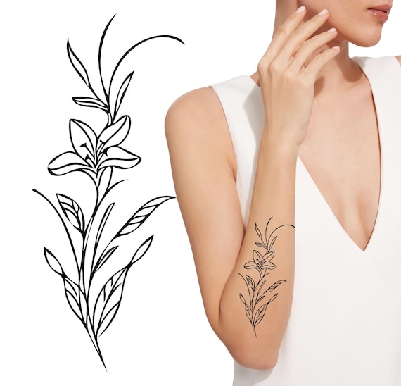 Lily Flower Tattoo Stencil: Minimalist Floral Line Art (digital Download A4  Size) - Etsy