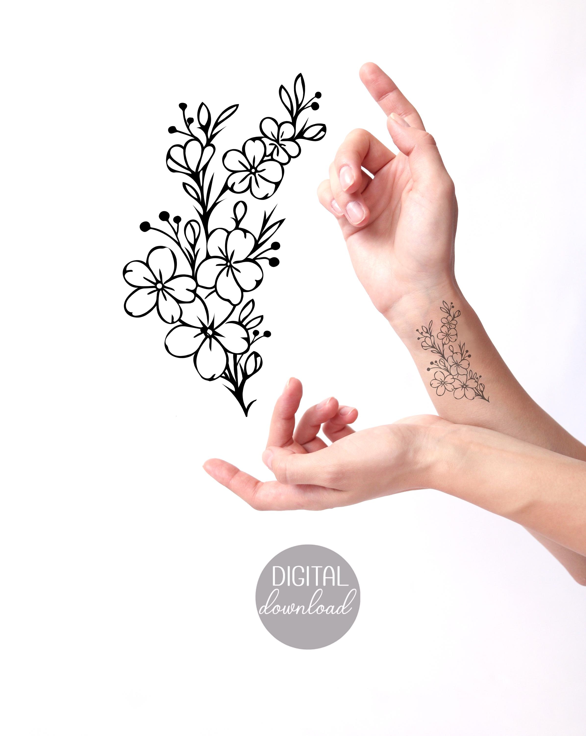 Feminine Cherry Blossom Tattoo - Etsy, image size:2391x3000