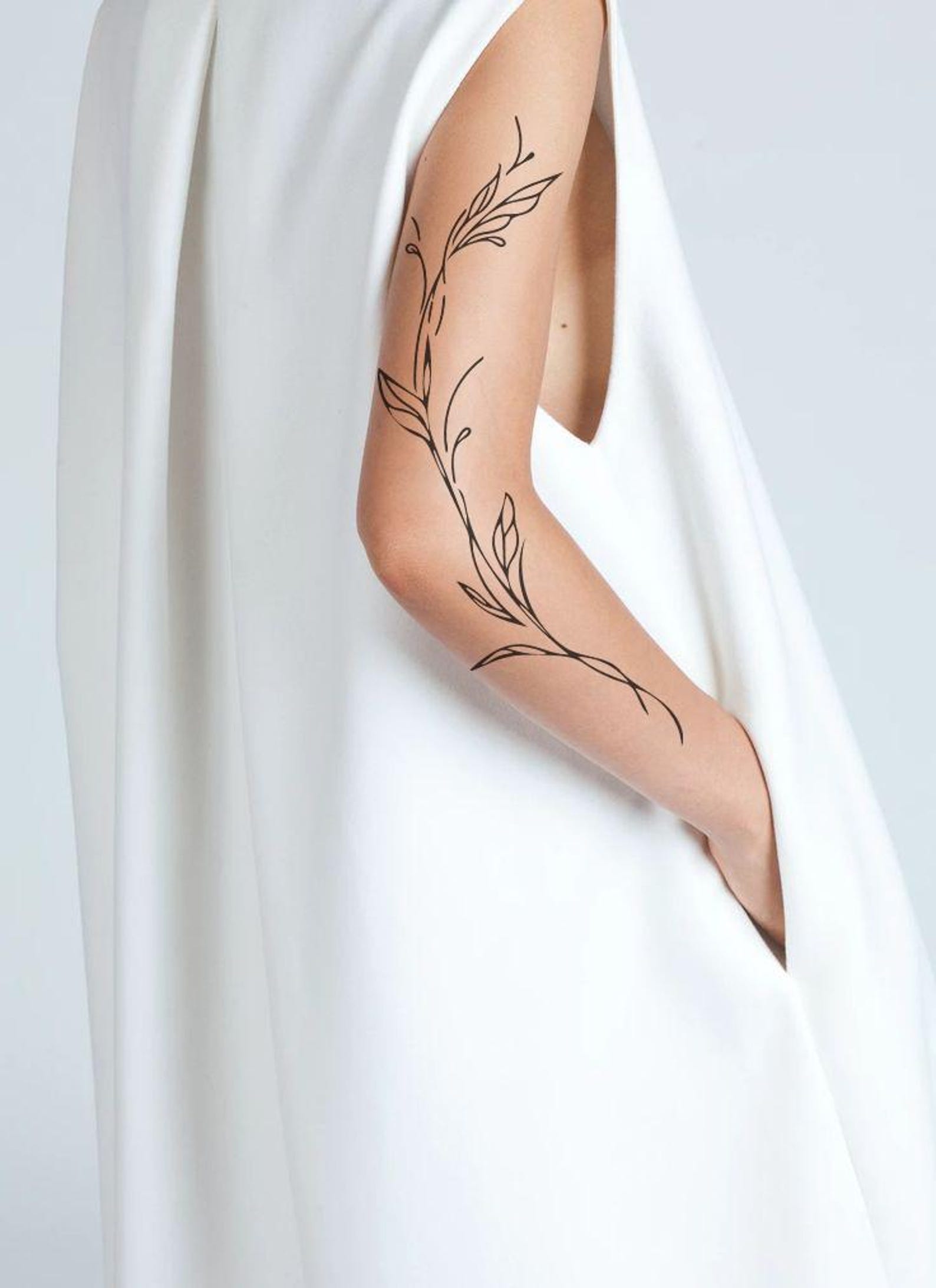 Fine Line Botanical Tattoo Design, Floral Vine Stencil (digital ...