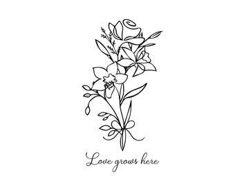 Custom Birth Flower Family Bouquet, Personalized Floral Keepsake, Flower Line Art Printable, Custom Flower Sign Gift,Family Present Wall Art