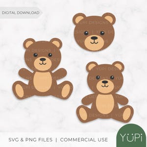 SVG Ourson Boucle Bleue | Téléchargement numérique | Mignon Clipart Ourson | SVG PNG Superposé & Plat | Machine découpe | Cricut | Débutants