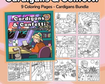 Lot de cardigans - Gilets et confettis : des moments douillets, livre PDF à colorier numérique