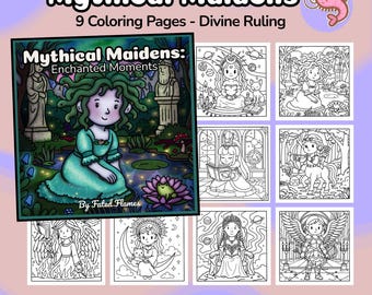 Divine Ruling – Mythical Maidens: Enchanted Moments Printable Cozy Coloring PDF Book