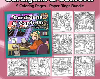 Lot d'anneaux en papier - Gilets et confettis : des moments douillets, livre PDF à colorier numérique