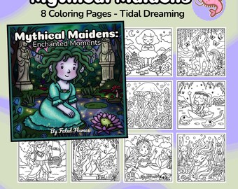 Tidal Dreaming – Mythical Maidens: Enchanted Moments Printable Cozy Coloring PDF Book
