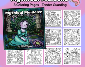 Tender Guarding - Mythical Maidens: Enchanted Moments - Livre PDF à colorier confortable à imprimer