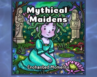 Jeune fille mythique, moments enchantés, livre de coloriage PDF entièrement dessiné à la main, fantaisie confortable à colorier pour adulte