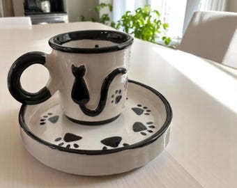 Black Cat Espresso Cup: Handmade Ceramic Coffee Mug, 100ml