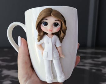 3D Doctor & Nurse Mug: Handmade Ceramic Coffee Cup, Medical Gift