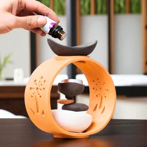 Terracotta Ceramic Oil Burner – Handmade Minimalist Tealight Diffuser – Bhava Hindiba Aromatherapy Burner for Meditation & Home Decor