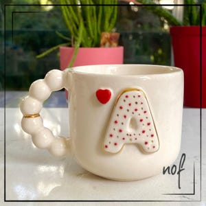 Personalized Heart Initial Mug: Handmade Ceramic Cup with 24K Gold