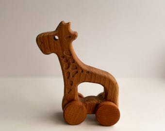 Giocattolo di legno a forma di giraffa che rotola – Animale in legno di faggio fatto a mano – Decorazione naturale per la cameretta dei bambini Montessori