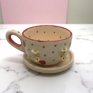 Large Heart Ceramic Mug – Handmade Red Coffee Cup 300ml – Romantic Gift for Her – Tea Lover Mug – Handcrafted Pottery