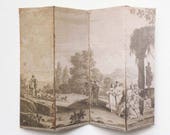 Miniature 18th Century French Countryside Sepia Landscape Dollhouse Room Screen Divider in Shabby Aged Look 1 12 or Half Scale