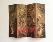 Miniature Room Screen 18th Century European Reproduction With Cherubs Roses and Fruit in 1 12 Dollhouse Scale