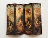Miniature 18th Century Rococo Design Dollhouse Fabric Room Screen Divider With Cherubs in 1 12 Scale