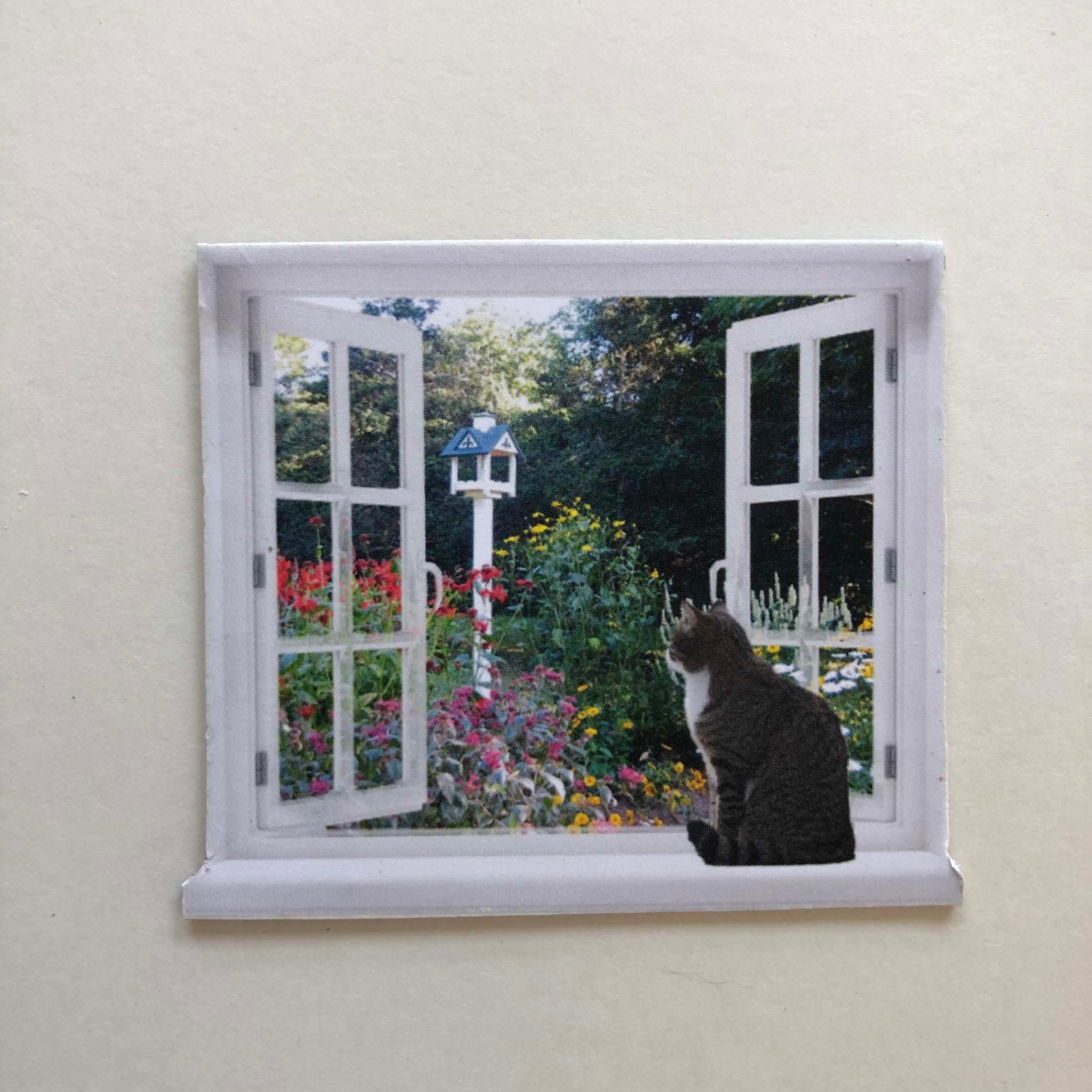 Paper Window Large Miniature Faux PAPER Window With Cat Looking at Birdhouse in Garden - Etsy