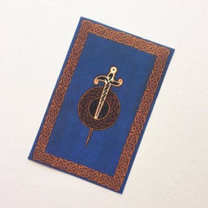 Celtic Irish Sword on Blue Background Miniature Rug or Wall Hanging  1:12 Scale in Two Sizes