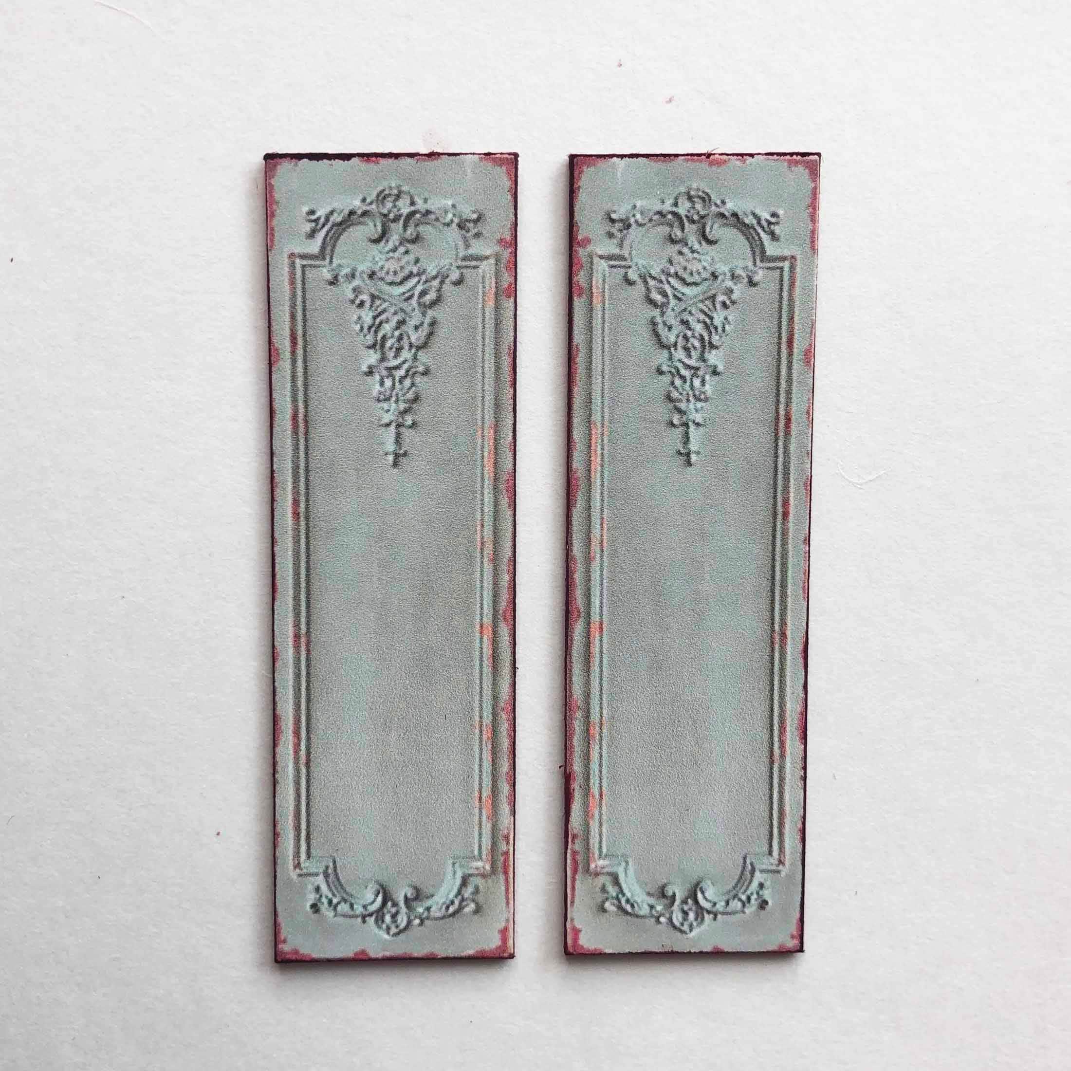 Miniature Faux Shabby Pale Green French PAPER Shutter or Wall Panel  Pair For Dollhouse 1/24 or 1/12 Scale