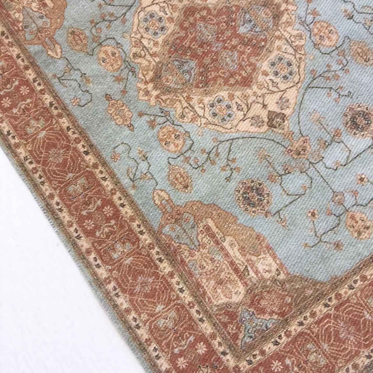 Scale Miniature Oriental Rug in Aqua and Cocoa in Several Etsy