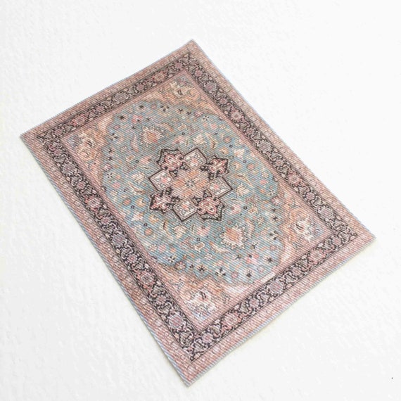 Miniature Oriental Rug in Pink and Blue in Half Scale Ot Etsy