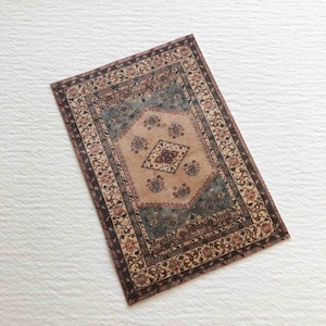 Miniature Oriental Rug Blue  Beige and Coral in 1:24 or Dollhouse or Playscale Sizes