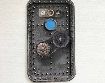 Miniature Steampunk Gunmetal Gray Faux Paper Prop Door With Porthole in 1:12 or Half Scale