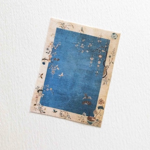 Miniature Blue Rectangular Rug in an Art Deco Chinese Pattern of the 1920s