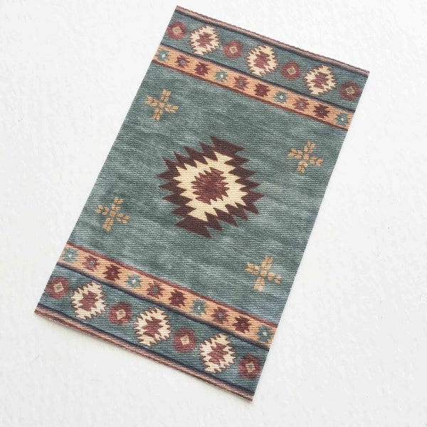 Miniature Southwest Style Teal Fabric Rug or Horse Blanket in Sizes to Fit Most Scales