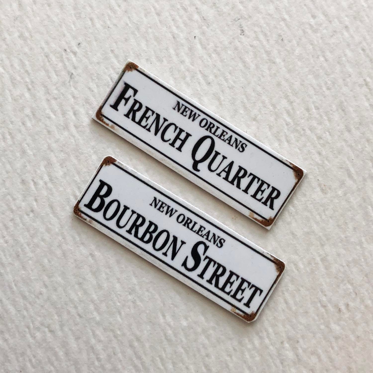 Miniature New Orleans French Quarter and Bourbon Street Signs for