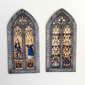 Gothic Cathedral Stained Glass Windows: Paper Miniatures (1/48, 1/24, 1/12, 1/6 Scale)