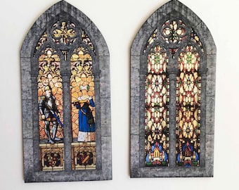 Gothic Cathedral or Castle  PAPER Faux Windows  With Stained Glass Image  Miniatures in  1/48, 1/24, 1/12 and  1/6 Scale